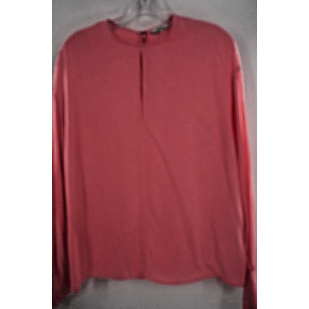 REISS Alana Long Sleeve Keyhole Blouse Pink Coral Balloon Buttoned Cuff Size 6